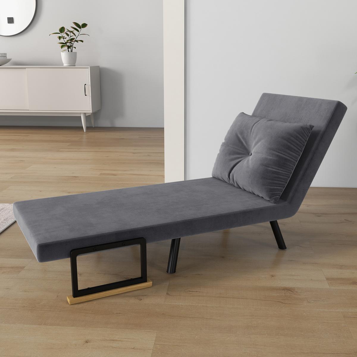 SCHLAFSESSEL, Einzelsofa mit Bettfunktion, Relaxsessel mit Rückenkissen Grau - Dunkelgrau/Schwarz, Holz/Textil (73/81/63cm) - HOMCOM