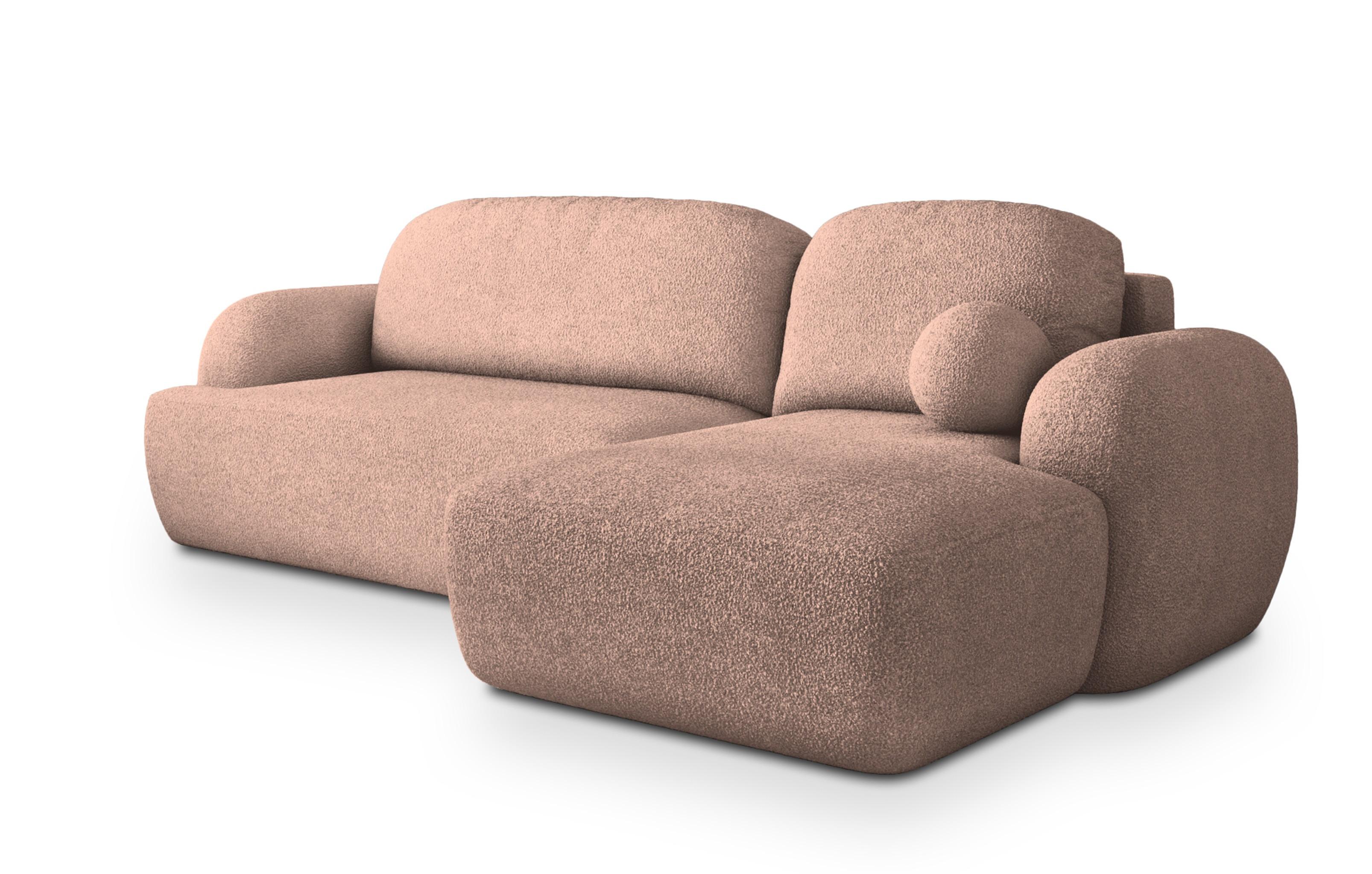 ECKSOFA MODENZA N R-S Rosa Boucle-Stoff mit Schlaffunktion - Schwarz/Rosa, Holz/Kunststoff (266/148cm) - MASSENO