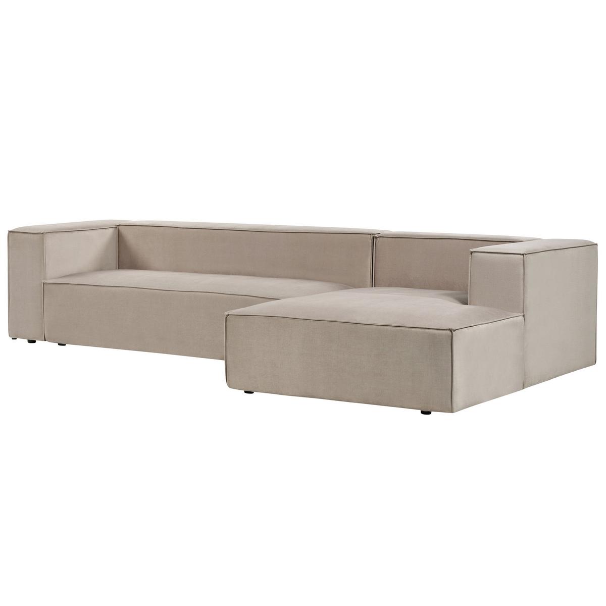 3-SITZER-ECKSOFA Samtstoff taupe rechtsseitig Vernon - Taupe, Textil (330/178cm) - Beliani