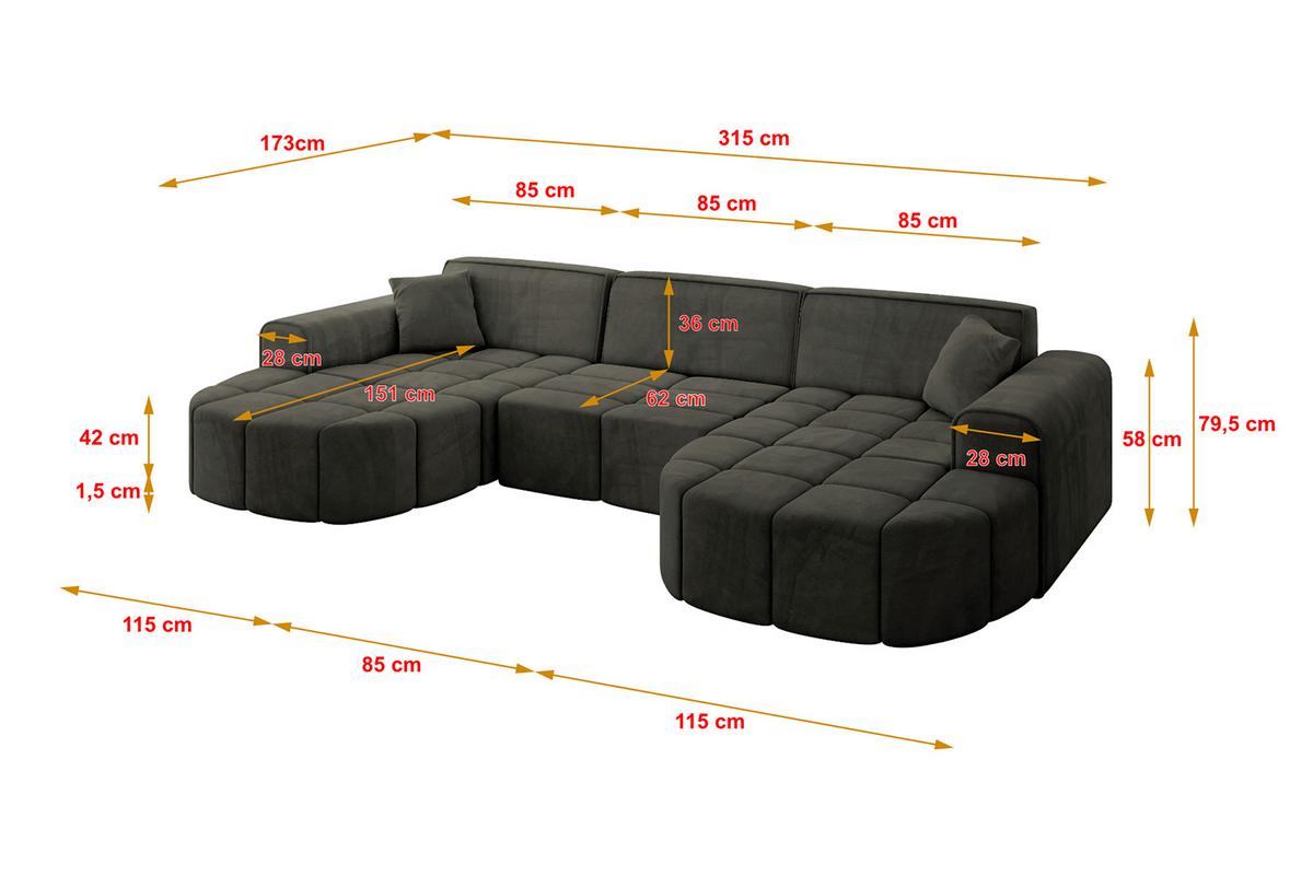 WOHNLANDSCHAFT LIVO-U1 - 315x173x79,5 cm Schwarz - Schwarz, Holzwerkstoff/Textil (315/79/173cm) - ALTDECOR
