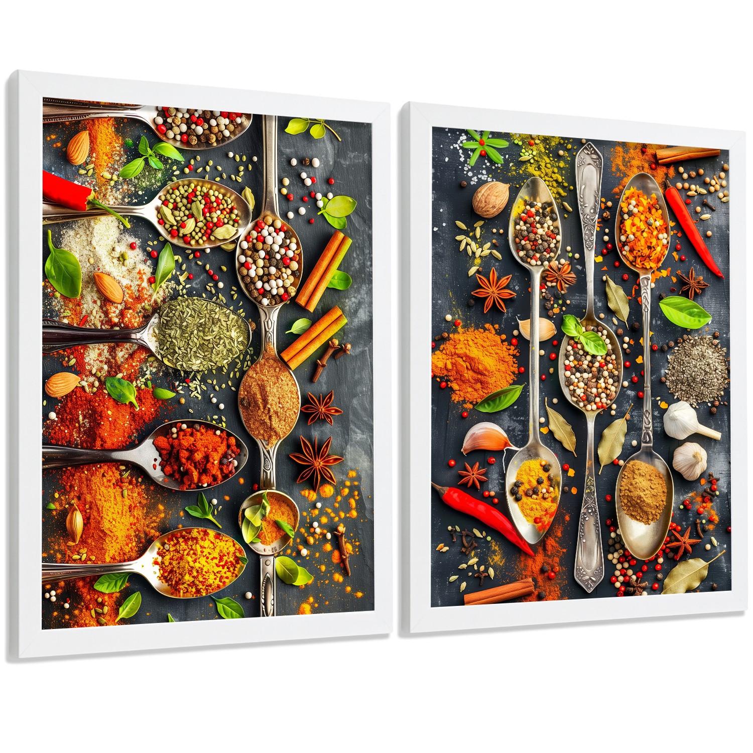 POSTER 2er Set Küchen-Wandbilder Limette Minze Getränk und Gewürze Food Fotografie Esszimmer Wanddeko Weißer Rahmen A4 - Weiß, Papier (29.7/1/21cm) - Nacnic