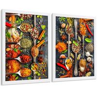POSTER 2er Set Küchen-Wandbilder Limette Minze Getränk und Gewürze Food Fotografie Esszimmer Wanddeko Weißer Rahmen A4 - Weiß, Papier (29.7/1/21cm) - Nacnic