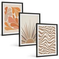 BILDER SET 3er Set - 40x60 cm Schwarzer Rahmen - Sonnen-Boho-Pastelltönen - Schwarz, Kunststoff (40/60cm) - TULUP
