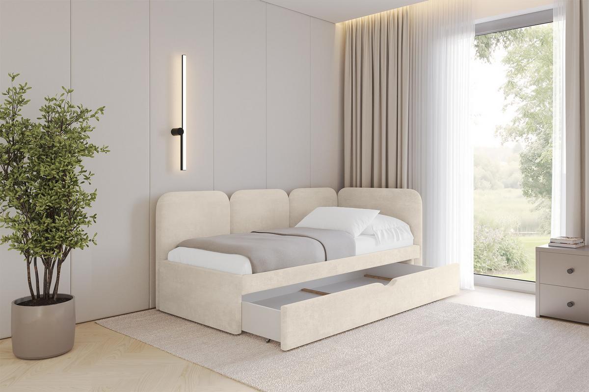 EINZELLBETT Jugendbett mit Bettkasten, Links - ALVY 100x200 Beige - Beige, Holzwerkstoff/Textil (100/200cm) - ALTDECOR