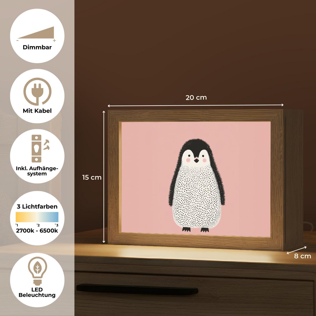 NACHTTISCHLAMPE Pinguin - Punkte - Minimalistisch - Rosa 20x15 cm - Rosa, Holzwerkstoff (8/20/15cm) - OnlyWow