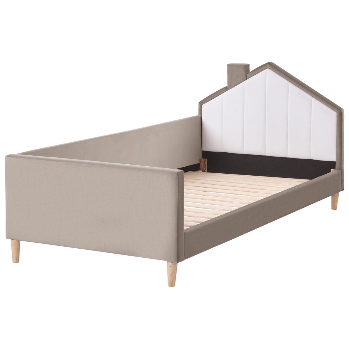 KINDERBETT Haus Samtstoff 90/200 cm Taupe Kervan - Taupe, Textil (90/200cm) - Beliani