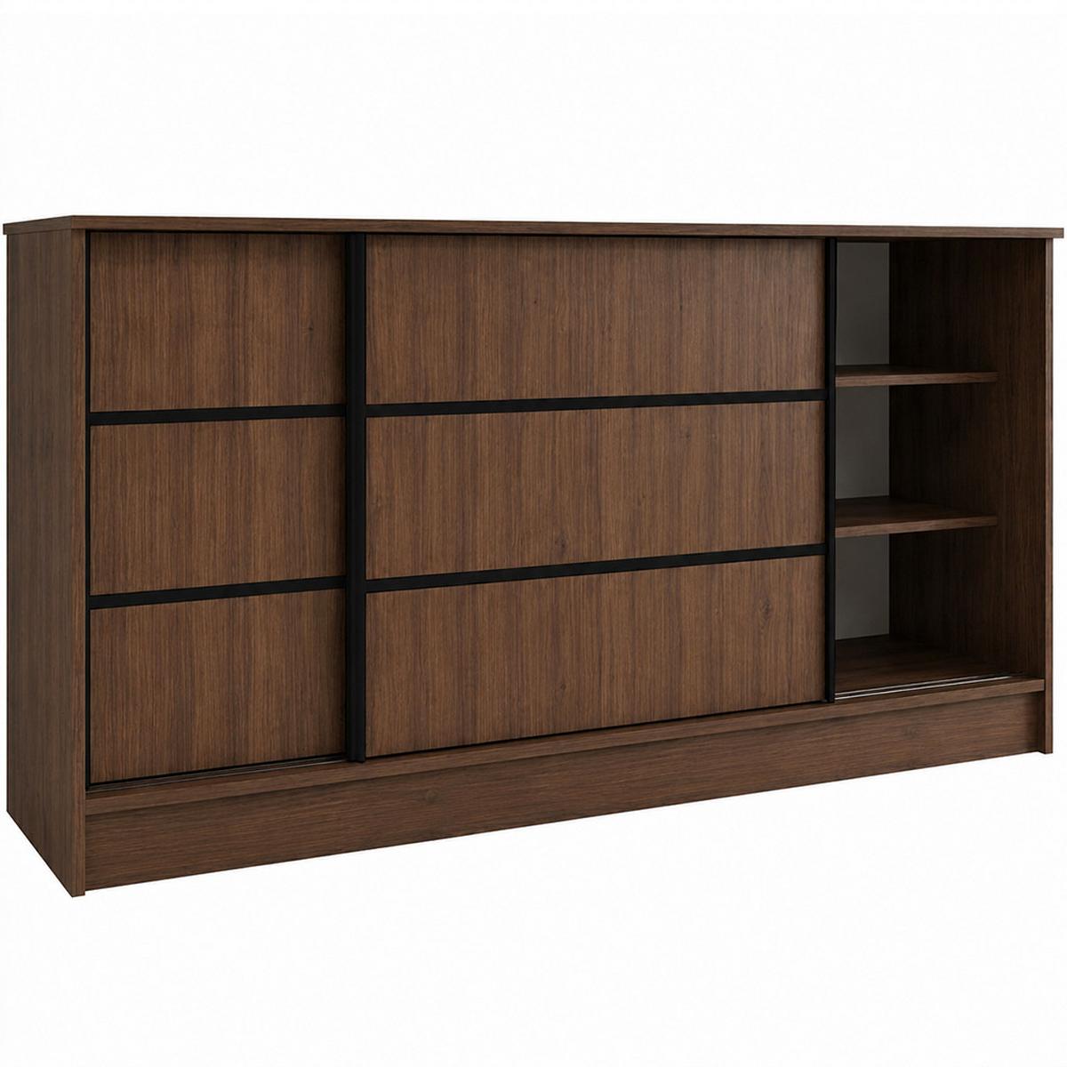 KOMMODE Mirela mit 2 Schiebetüren 160 cm, Walnuss+Schwarz - Walnussfarben/Schwarz, Holzwerkstoff (161/85/43.5cm) - Beautysofa