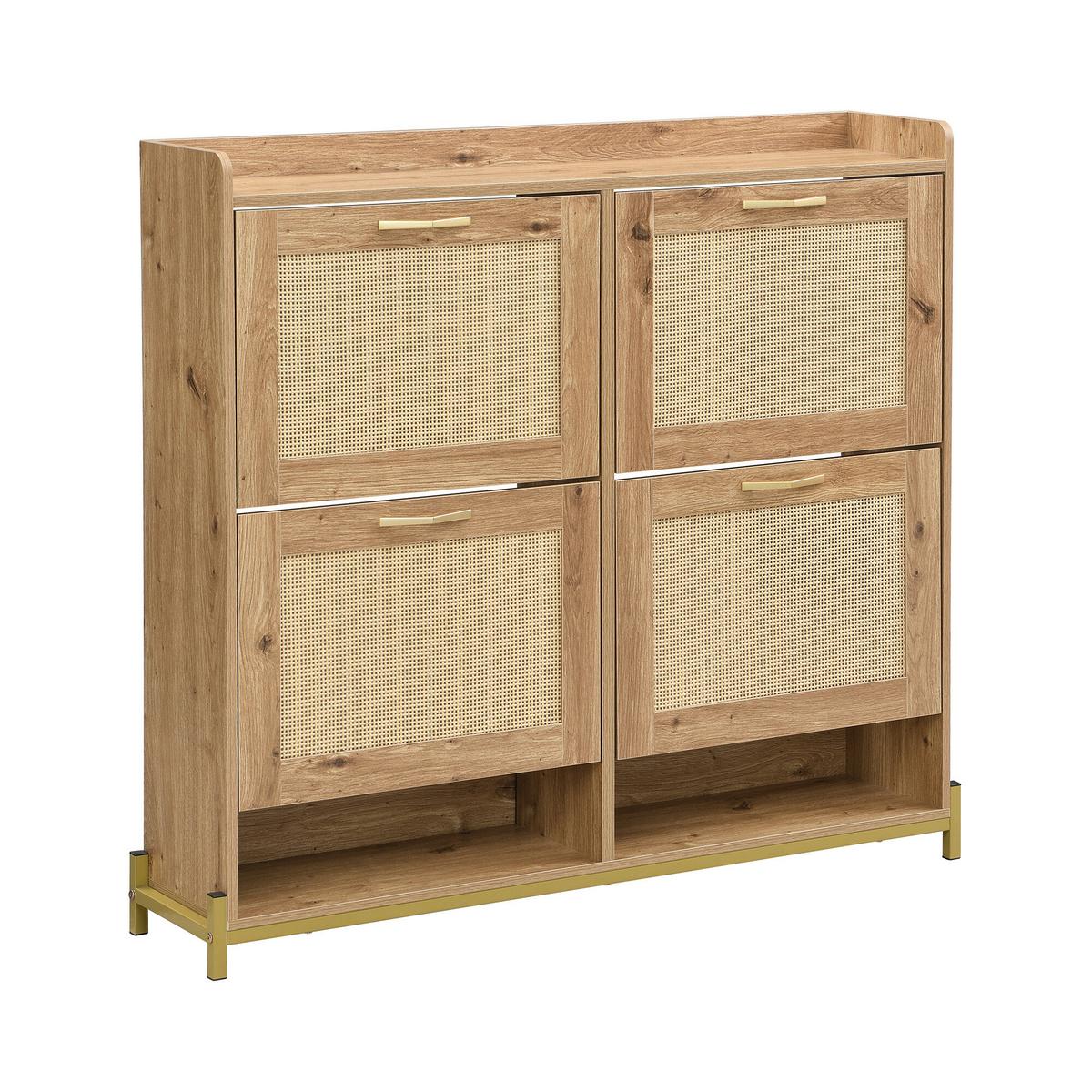 SCHUHSCHRANK aus Holz mit Rattantüren - Hellbraun, Holzwerkstoff (24/100/108cm) - Urban Meuble