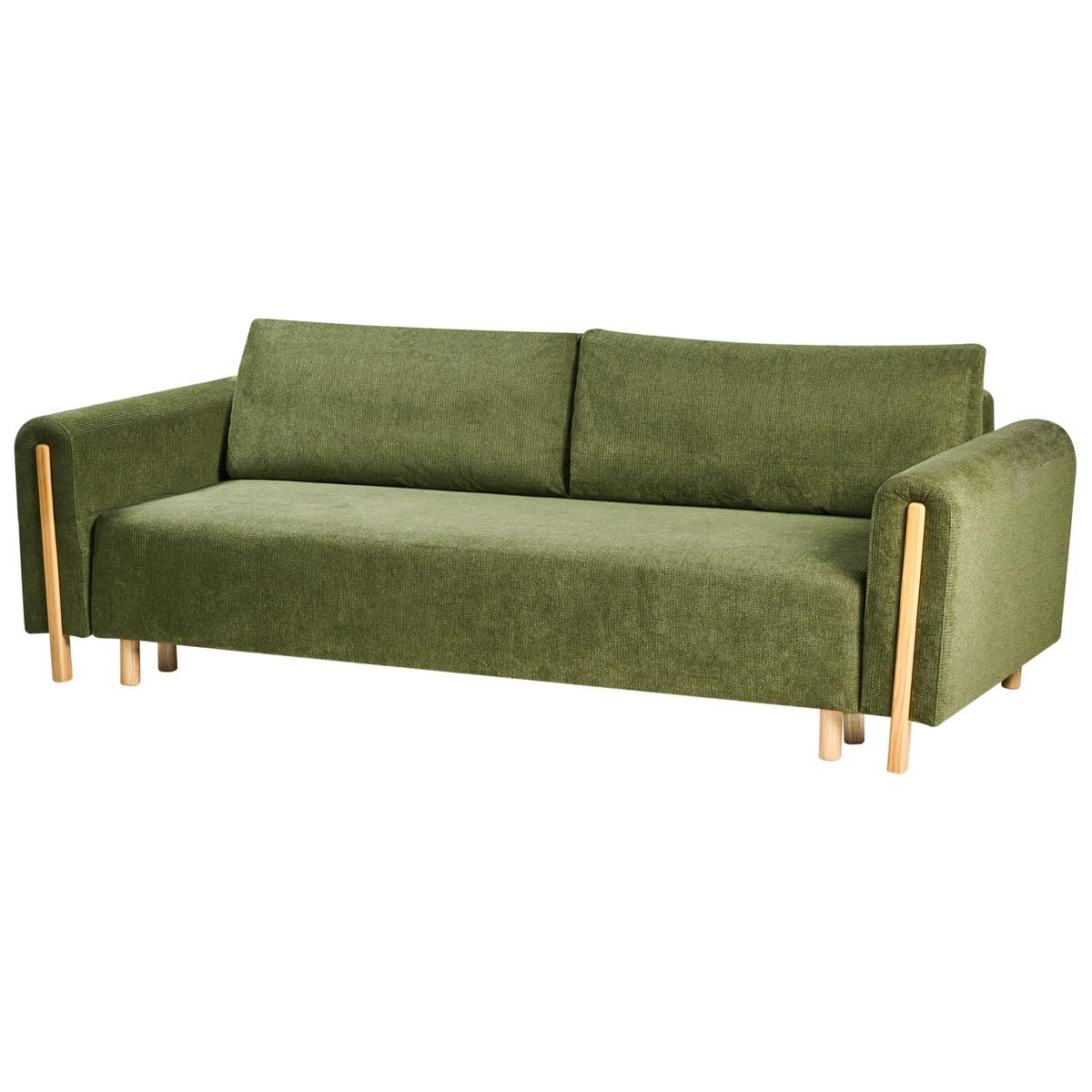 SCHLAFSOFA 3-Sitzer Stoff Grün mit Stauraum Kvam - Hellbraun, Textil (242/85/99cm) - Beliani