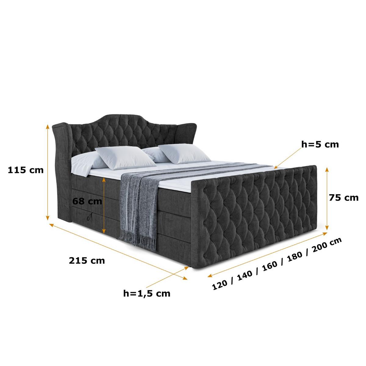 BOXSPRINGBETT VILA-Z KING - 180x200 - H3/H4 - Schwarz - Schwarz, Holzwerkstoff (180/200cm) - ALTDECOR