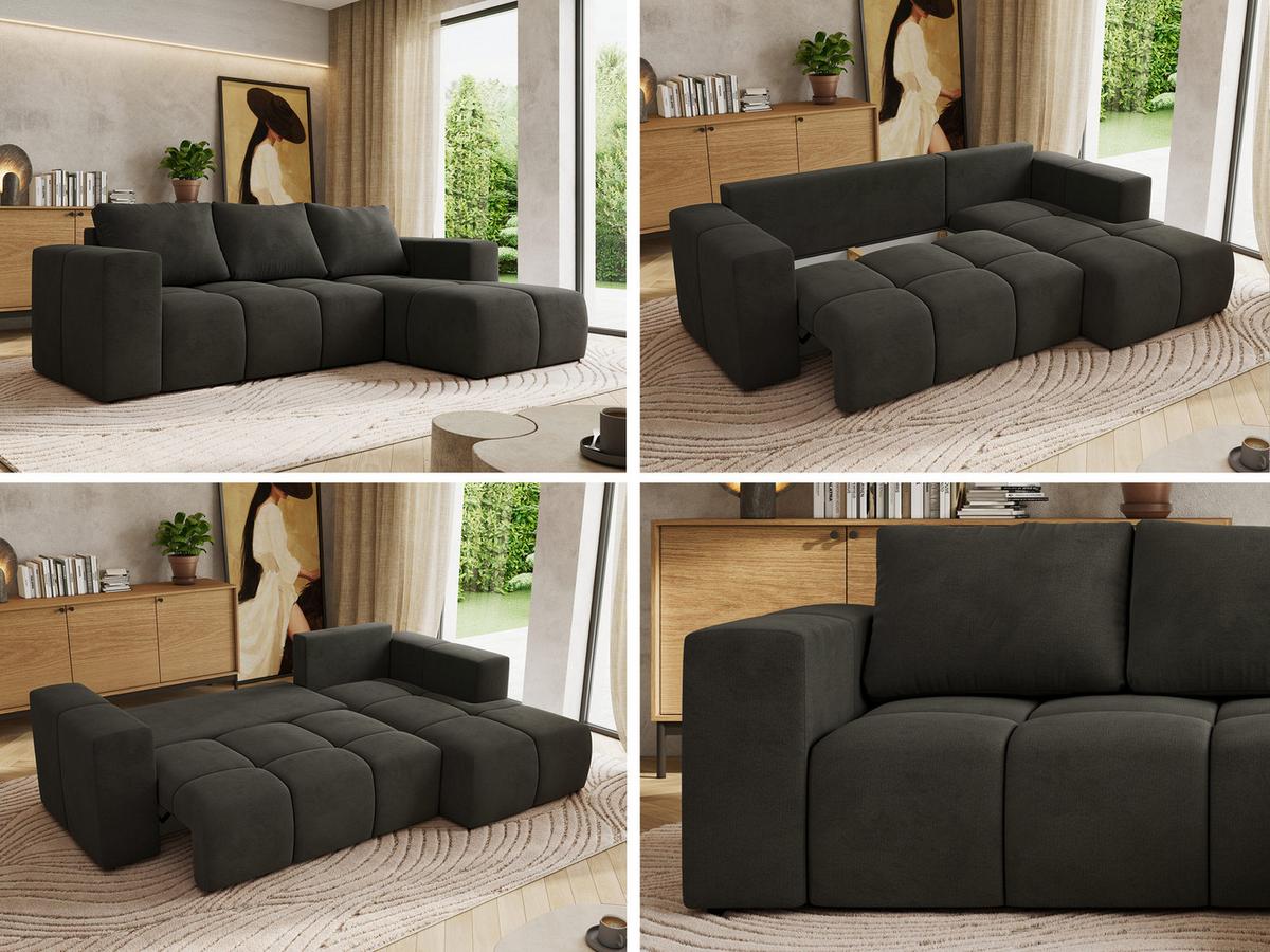 ECKSOFA MONIVA Dunkelgrau Velvet - Rechts - Dunkelgrau/Schwarz, Kunststoff/Textil (266/164cm) - MKS