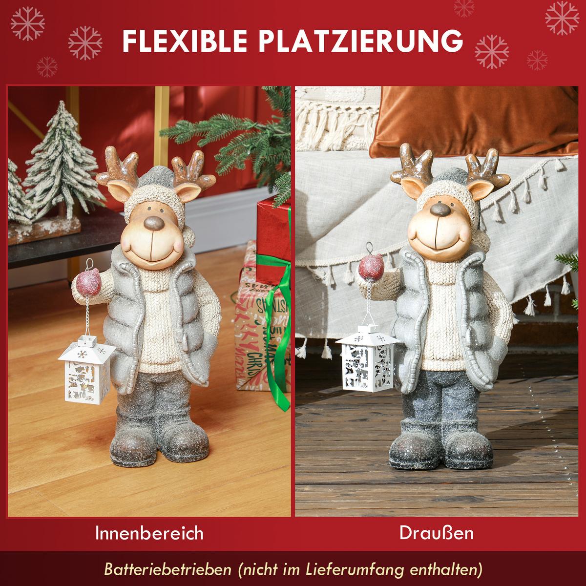 WEIHNACHTSDEKO Figur 52 cm Rentier mit Laterne Weihnachtsfigur mit LED-Licht - Multicolor, Metall (19.5/52/25.5cm) - HOMCOM