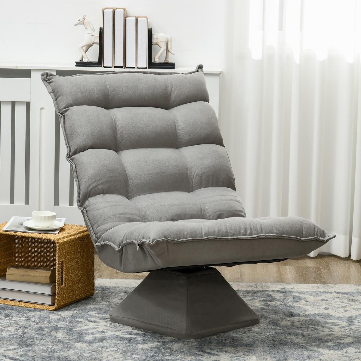 RELAXSESSEL Stahl, Samt, Hellgrau - Hellgrau, Metall (70/95/62cm) - HOMCOM