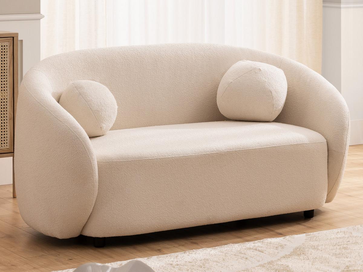 2-SITZER-SOFA Roundi Cremeweiß Bouclé - Creme/Schwarz, Holz/Kunststoff (150/76/80cm) - S-Style Möbel