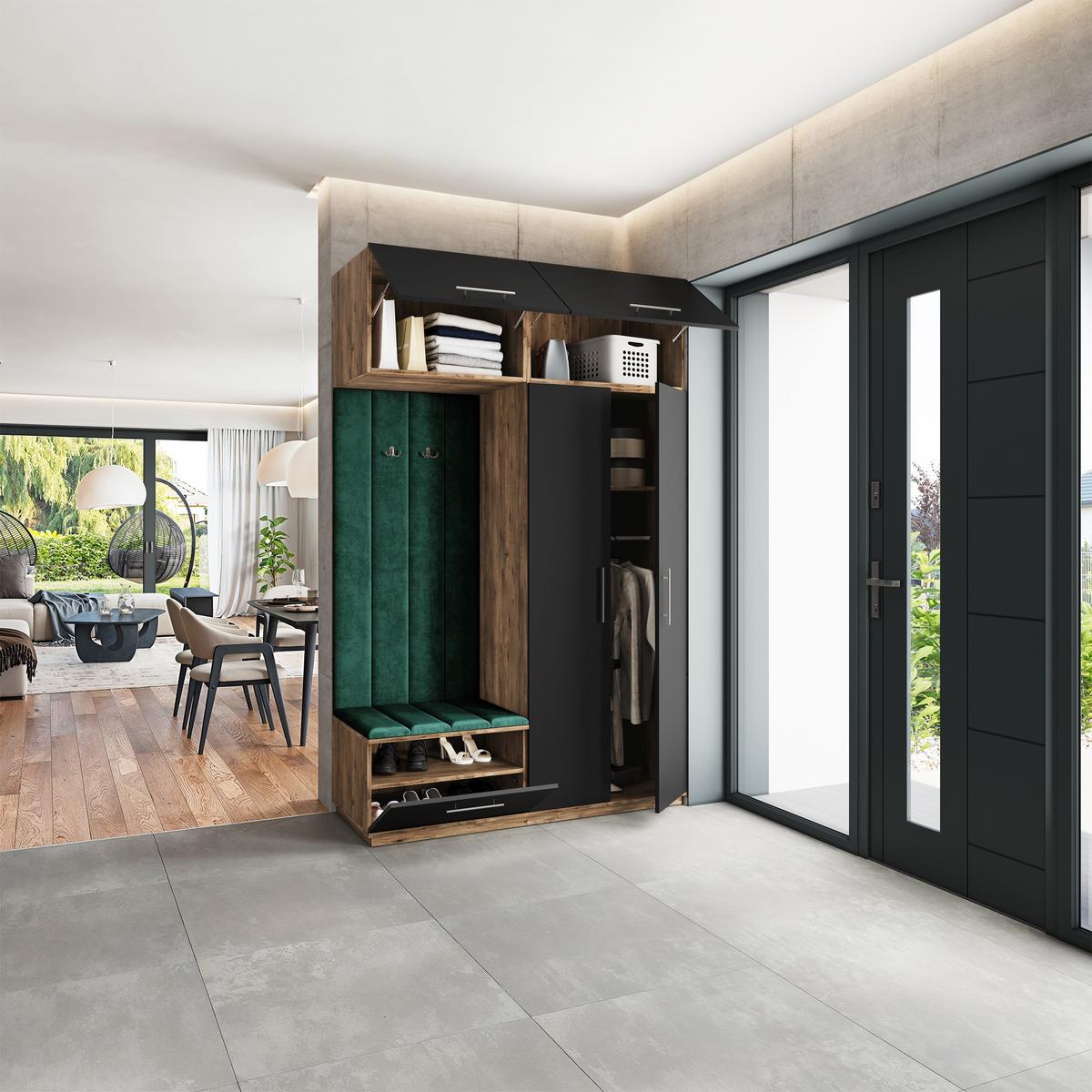 GARDEROBENSCHRANK REMA 150/240/60 cm Modern Garderobe-Set Eiche Lefkas - Eichefarben/Schwarz, Holzwerkstoff (150/240/60cm) - MASSENO