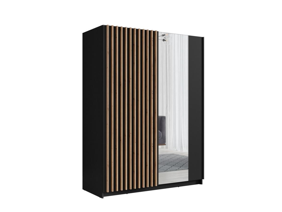 SCHWEBETÜRENSCHRANK MAREN 150,6/198,5/55cm 2-türig mit Spiegel Schwarz - Schwarz/Eiche Artisan, Holzwerkstoff (150.6/198.5/55cm) - MASSENO