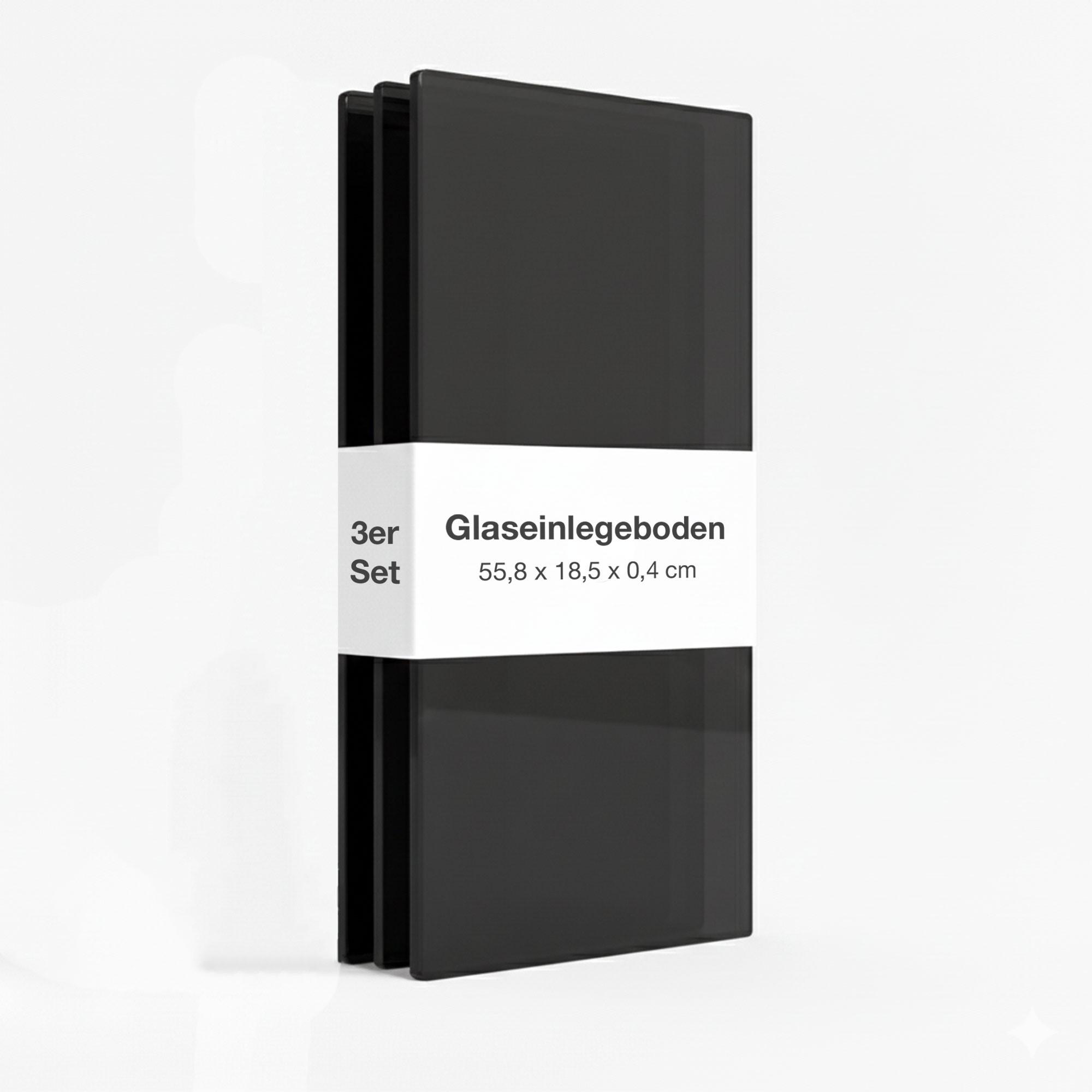 GLASBODEN 3er Set 18,5/55,8/0,4 cm für Hängevitrinen Erweiterungsset - Schwarz, Glas (55.8/0.4/18.5cm) - K-Möbel