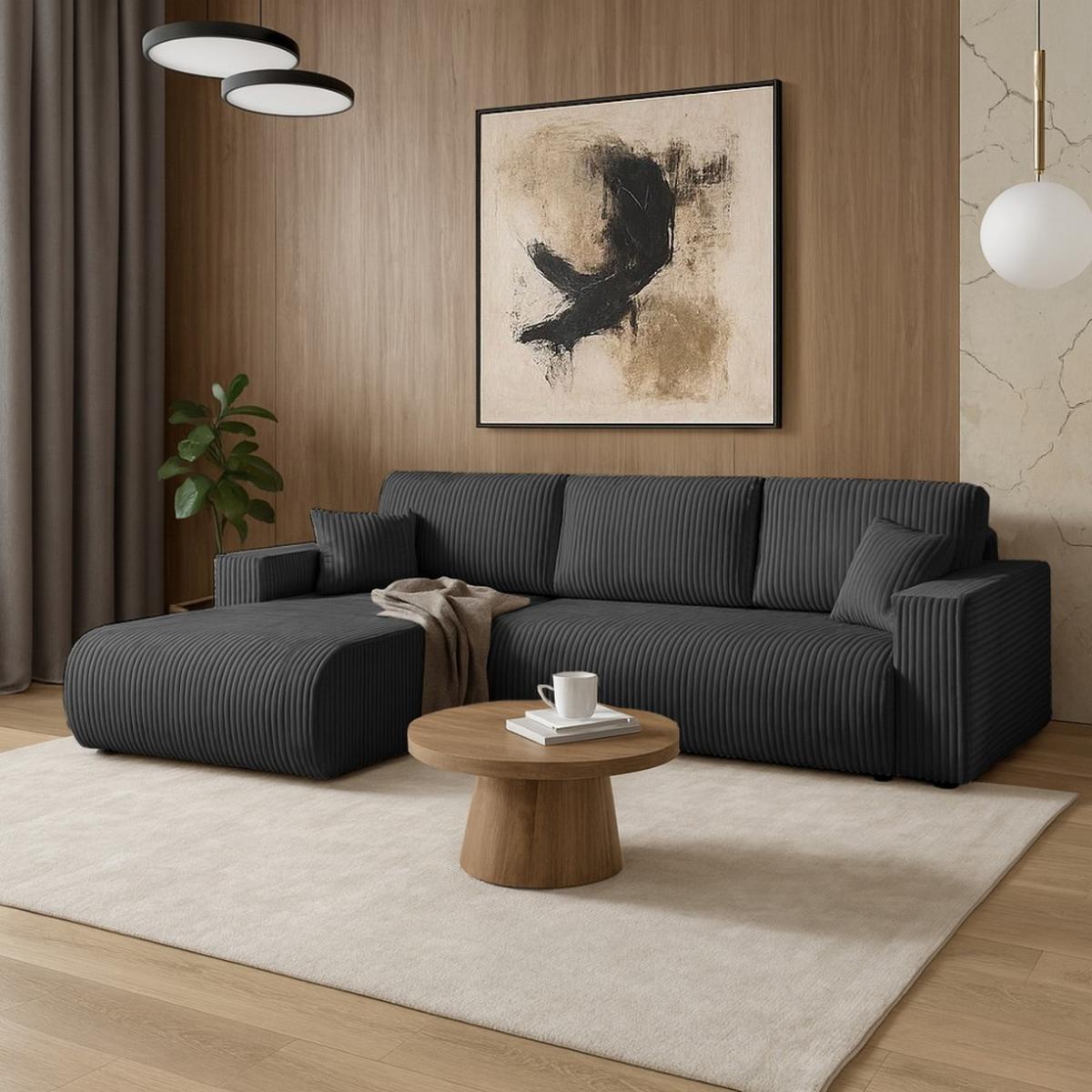 ECKSCHLAFSOFA Porto mit universelle Ottomane, Schwarz - Schwarz, Textil (288/190cm) - Beautysofa