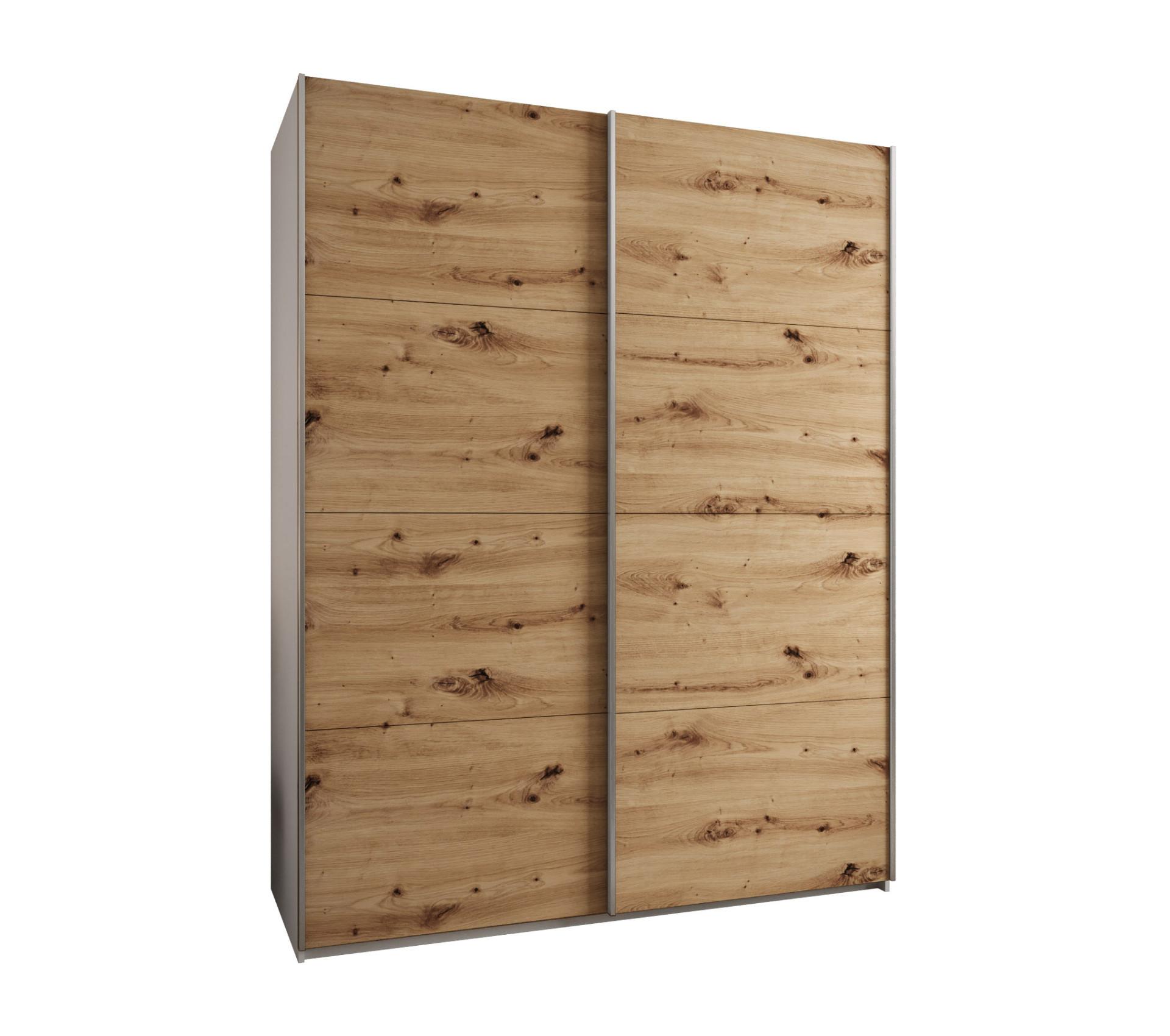 SCHWEBETÜRENSCHRANK 245,5/190/64 2-türig - Silberfarben/Eiche Artisan, Holz/Metall (190/245/64cm) - Abiks Möbel