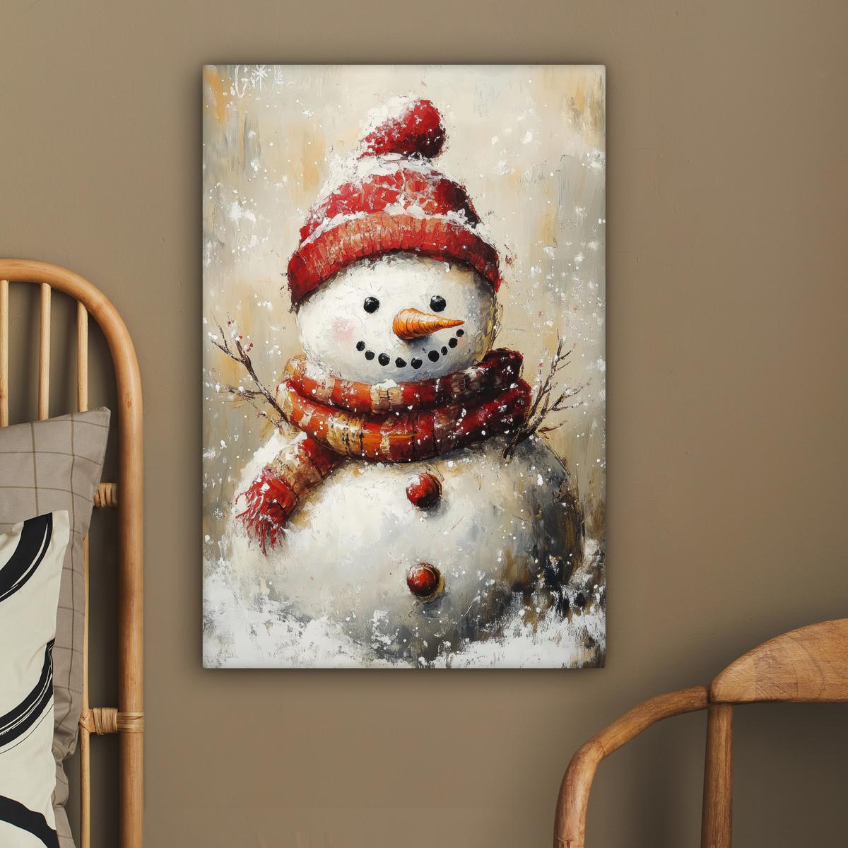 LEINWANDBILD Schneemann - Winter - Schnee - Beige Wanddeko 40x60 cm - Weiß, Textil (40/60cm) - MuchoWow