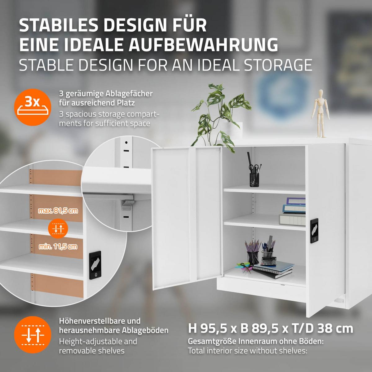 AKTENSCHRANK 90x40x90 cm Weiß aus Stahl - Weiß, Metall (40/90/90cm) - ML-DESIGN