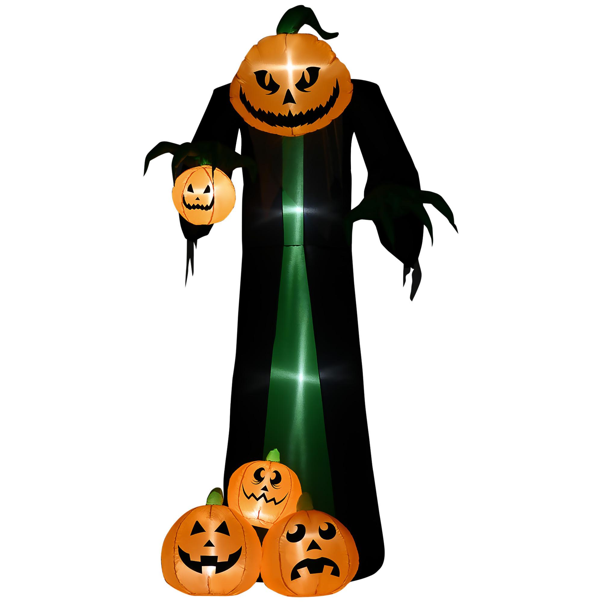 240CM Aufblasbar Kürbisgeist Halloween-Dekoration mit LED Beleuchtung Polyester - Multicolor, Kunststoff (96/240/129cm) - HOMCOM