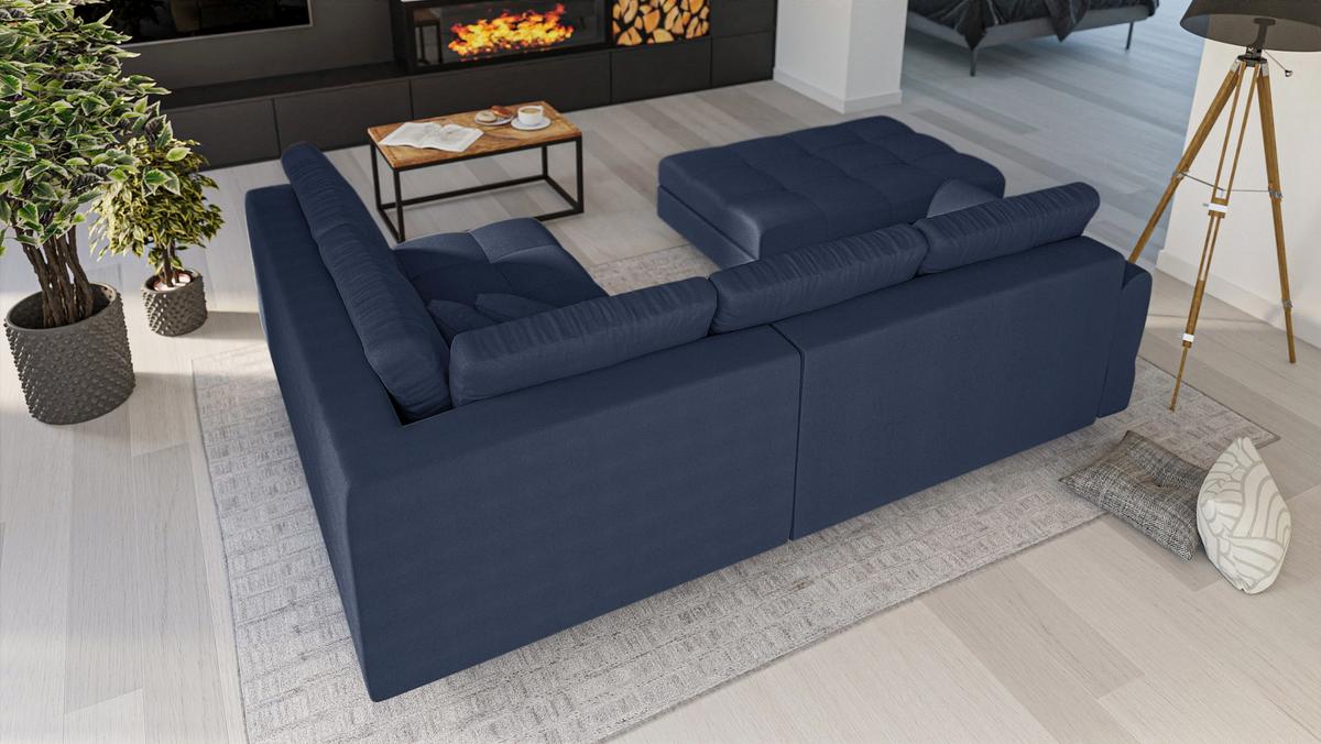ECKSOFA MIT HOCKER Lorine Mikrofaser Dunkelblau - Hellbraun/Dunkelblau, Buchenholz/Textil (231/161cm) - S-Style Möbel
