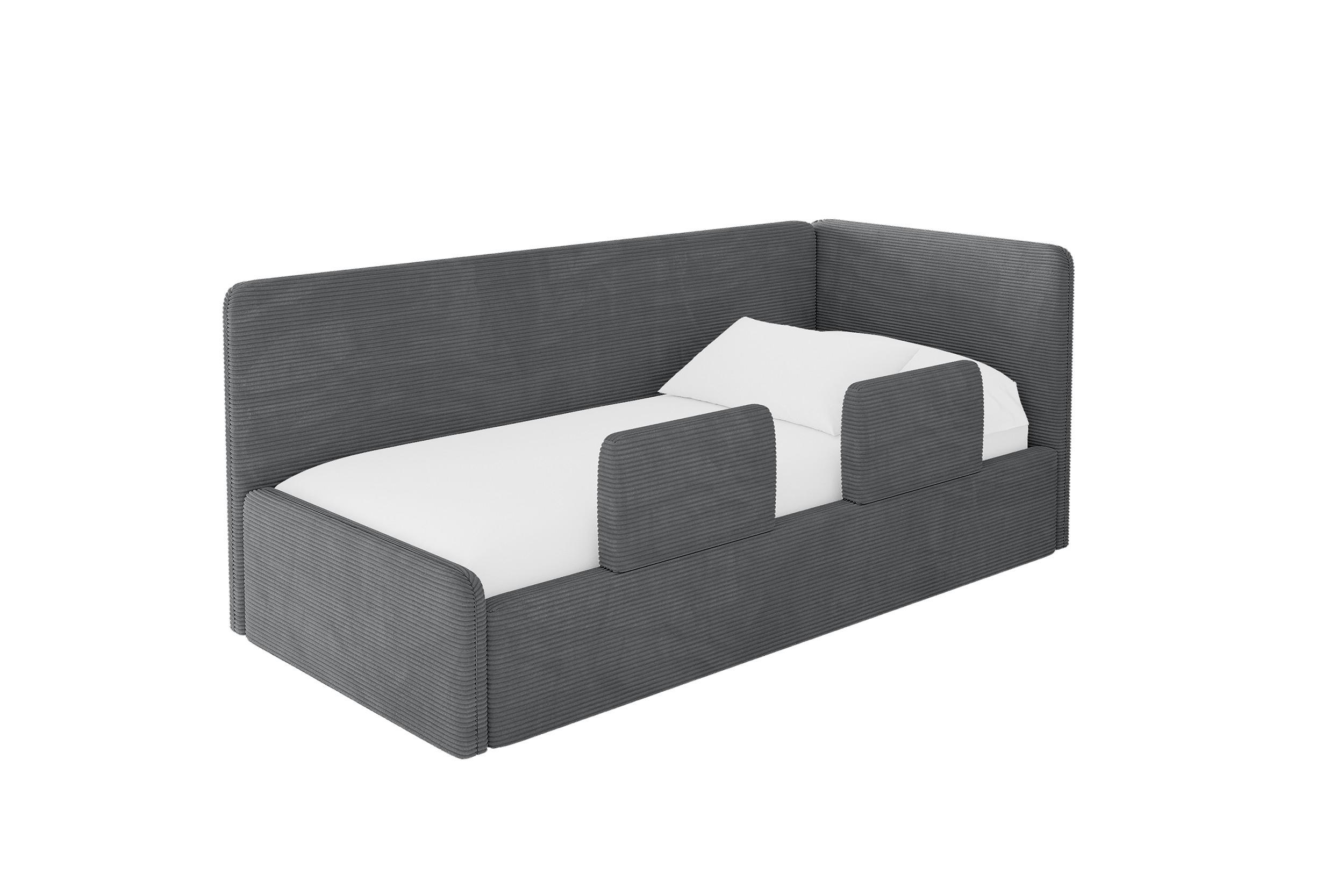 EINZELLBETT Jugendbett mit Bettkasten und Matratze H3/H4, Links - NORY 100x200 Dunkelgrau - Graphitfarben, Holzwerkstoff/Textil (100/200cm) - ALTDECOR