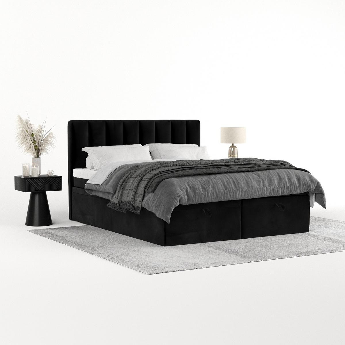 BOXBETT Lume 140/200 cm Schwarz im Kronos Stoff - Schwarz, Holz/Holzwerkstoff (140/200cm) - AltaBeds