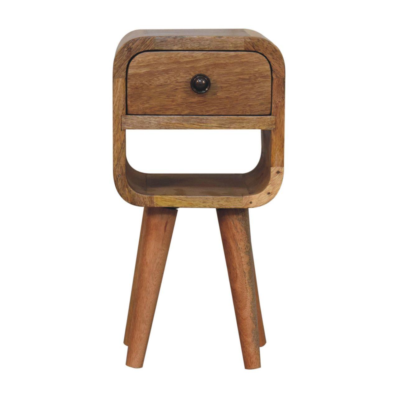 NACHTKASTEN Extra Mini Eichenoptik Geschwungen Unten, 1 Schublade und Offenes Regal, Beige - Hellbraun/Messingfarben, Holz/Metall (20/40/20cm) - Artisan Furniture