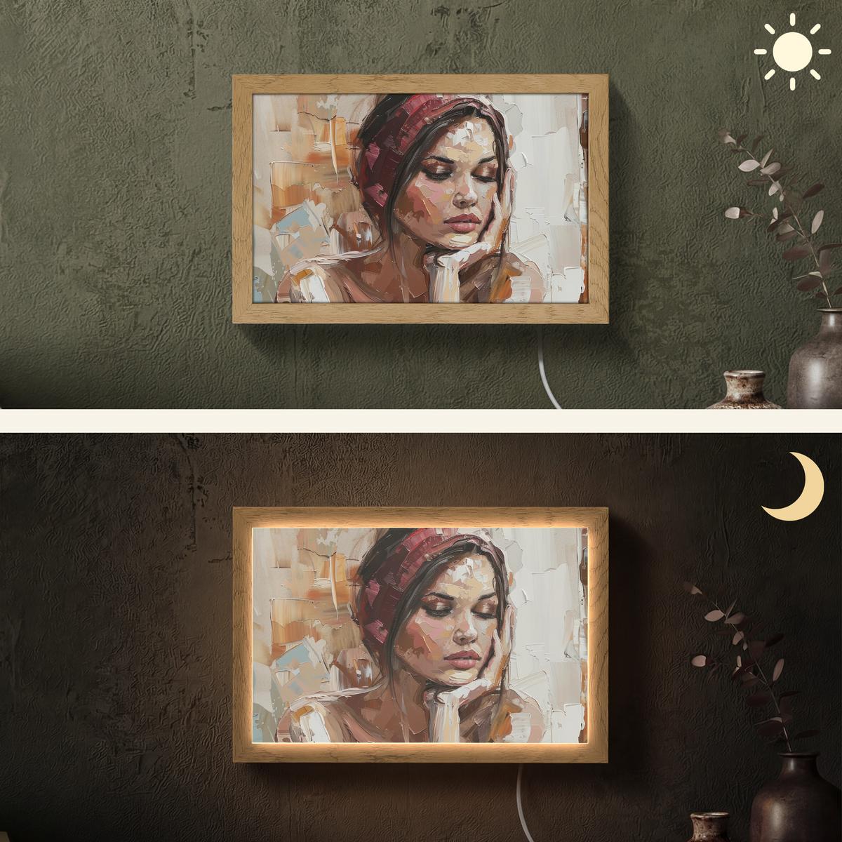 WANDLEUCHTE Frau - Lackierung - Porträt - Modern 30x20 cm - Braun, Holzwerkstoff (30/20/8cm) - OnlyWow