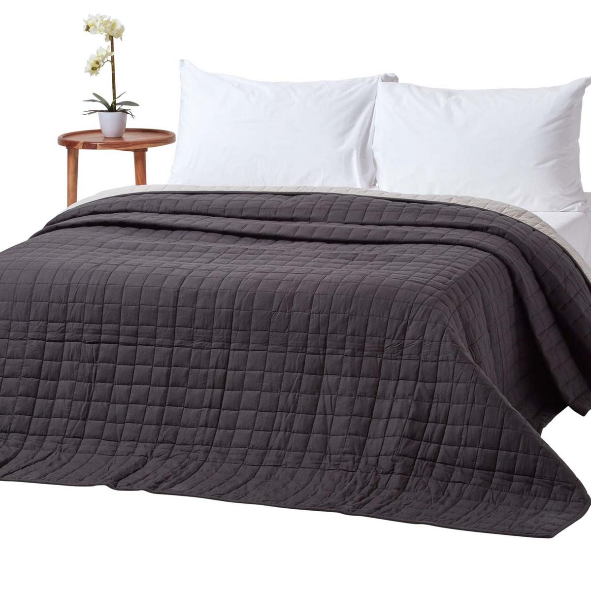 TAGESDECKE gesteppt mit Wende-Design, 200/200 cm - Schwarz, Textil (200/200cm) - Homescapes