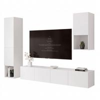 WOHNWAND ANGEL LINE III 3-teilig, mit LED-Beleuchtung, Weiß matt - Weiß, Holzwerkstoff (240/216/40cm) - Idohome