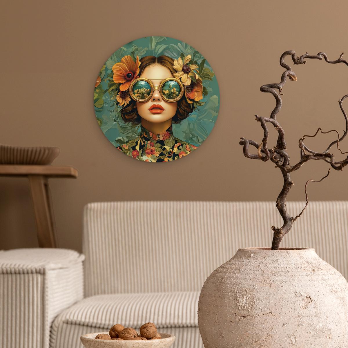 WANDBILD Frau - Blumen - Schmetterlinge - Natur - Vintage Deko Wohnzimmer 30x30 cm - Petrol, Kunststoff (30/30cm) - MuchoWow