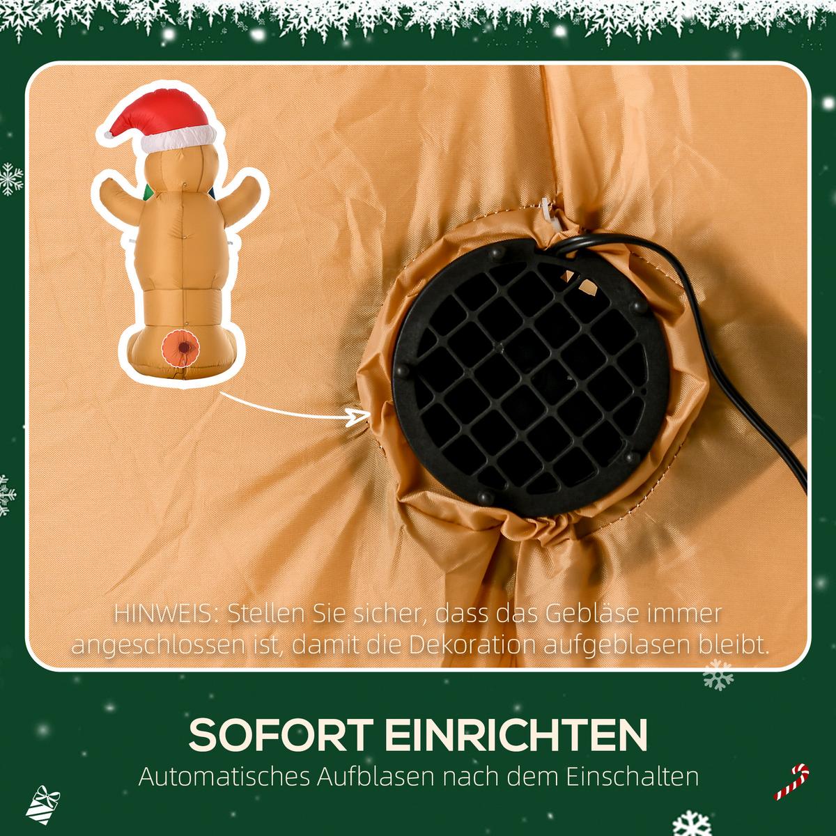 LEBKUCHENMANN aufblasbar Weihnachtsdeko 1,83 m , 3 LEDs wetterfest - Gelb, Textil (70/183/110cm) - HOMCOM