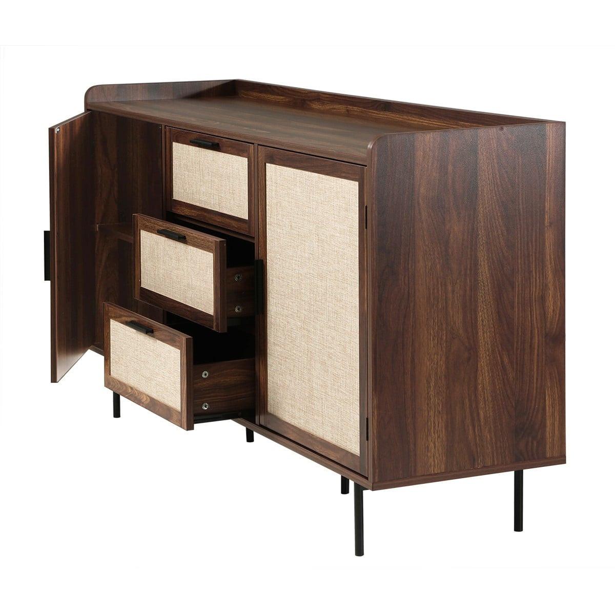 SIDEBOARD im Nussbaumdekor, 2 Türen, 3 Schubladen mit Fronten aus Stoff 140/39,5/79 cm - Nussbaumfarben, Holzwerkstoff (39.5/79/47.5cm) - Calicosy