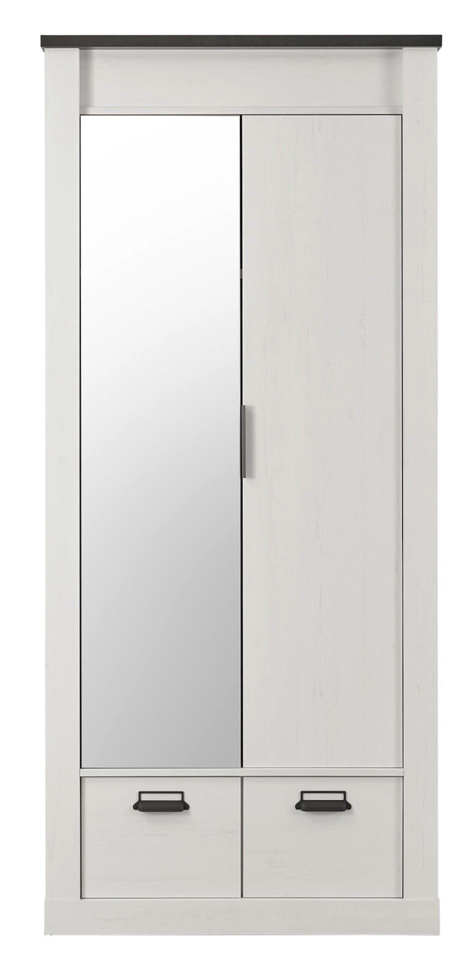 KLEIDERSCHRANK weiß Pinie, anthrazit Landhaus, Drehtürenschrank 2-türig mit Spiegel 93 x 209 cm - Anthrazit/Weiß, Holzwerkstoff/Metall (93/209/63cm) - Furn.Design