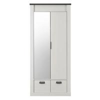 KLEIDERSCHRANK weiß Pinie, anthrazit Landhaus, Drehtürenschrank 2-türig mit Spiegel 93 x 209 cm - Anthrazit/Weiß, Holzwerkstoff/Metall (93/209/63cm) - Furn.Design