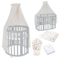 BABYBETT GREY OVAL 7in1 mit Matratze und Himmelset - Champagner/Grau, Holz/Textil (73/125cm) - waldin
