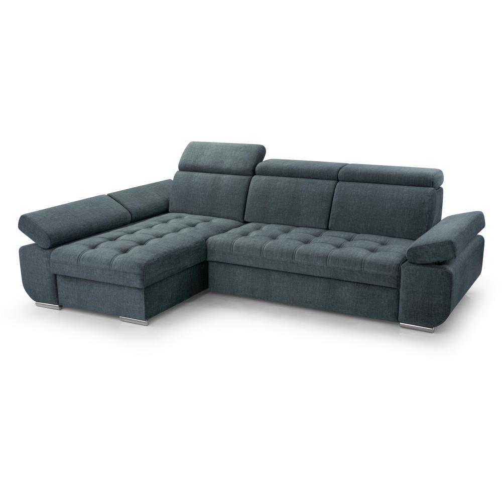 ECKSCHLAFSOFA Bianca dunkelblau links - Chromfarben/Dunkelblau, Textil (264/165cm) - Beautysofa