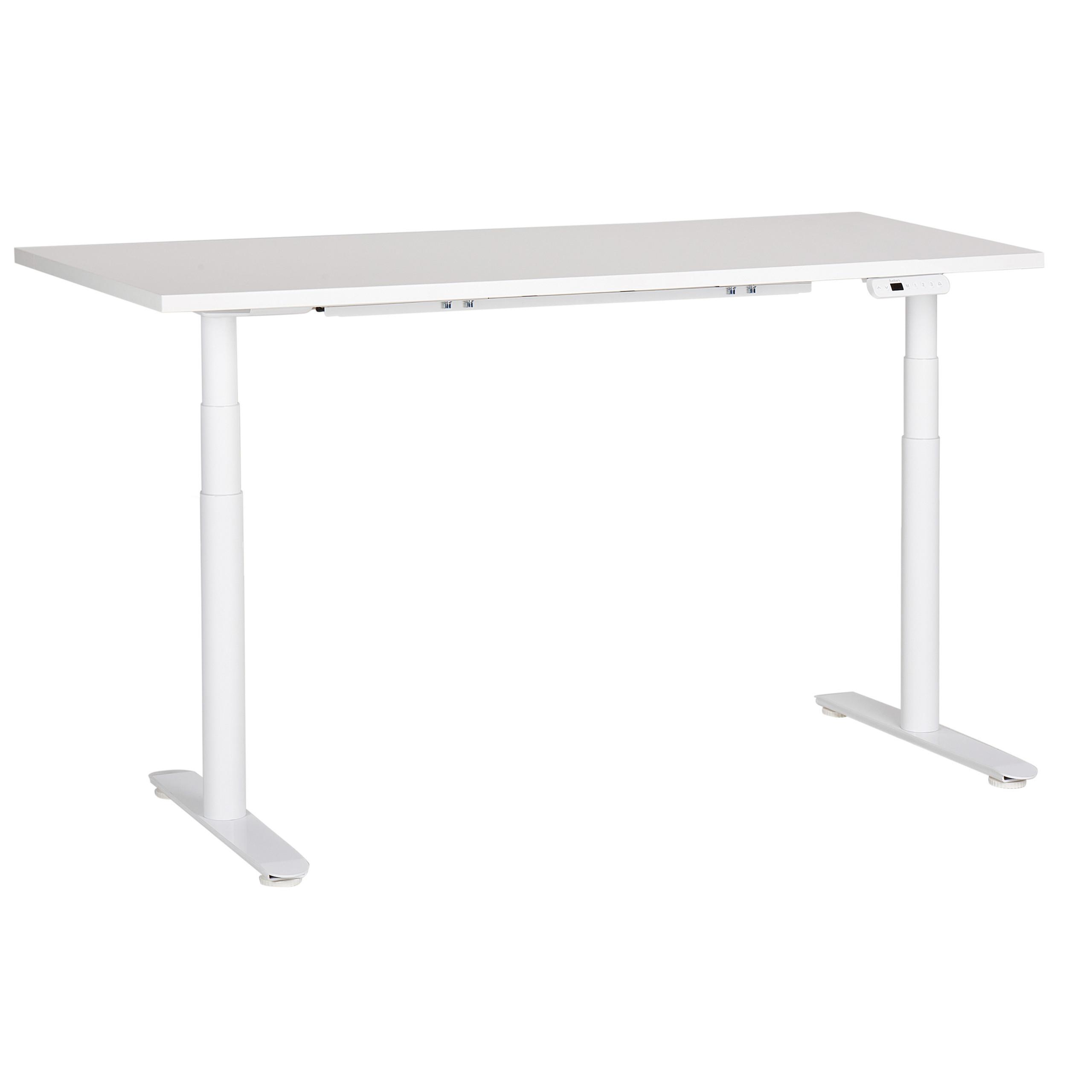 SCHREIBTISCH weiß 160/72 cm elektrisch höhenverstellbar Destin IV - Weiß, Holz (120/72/67cm) - Beliani