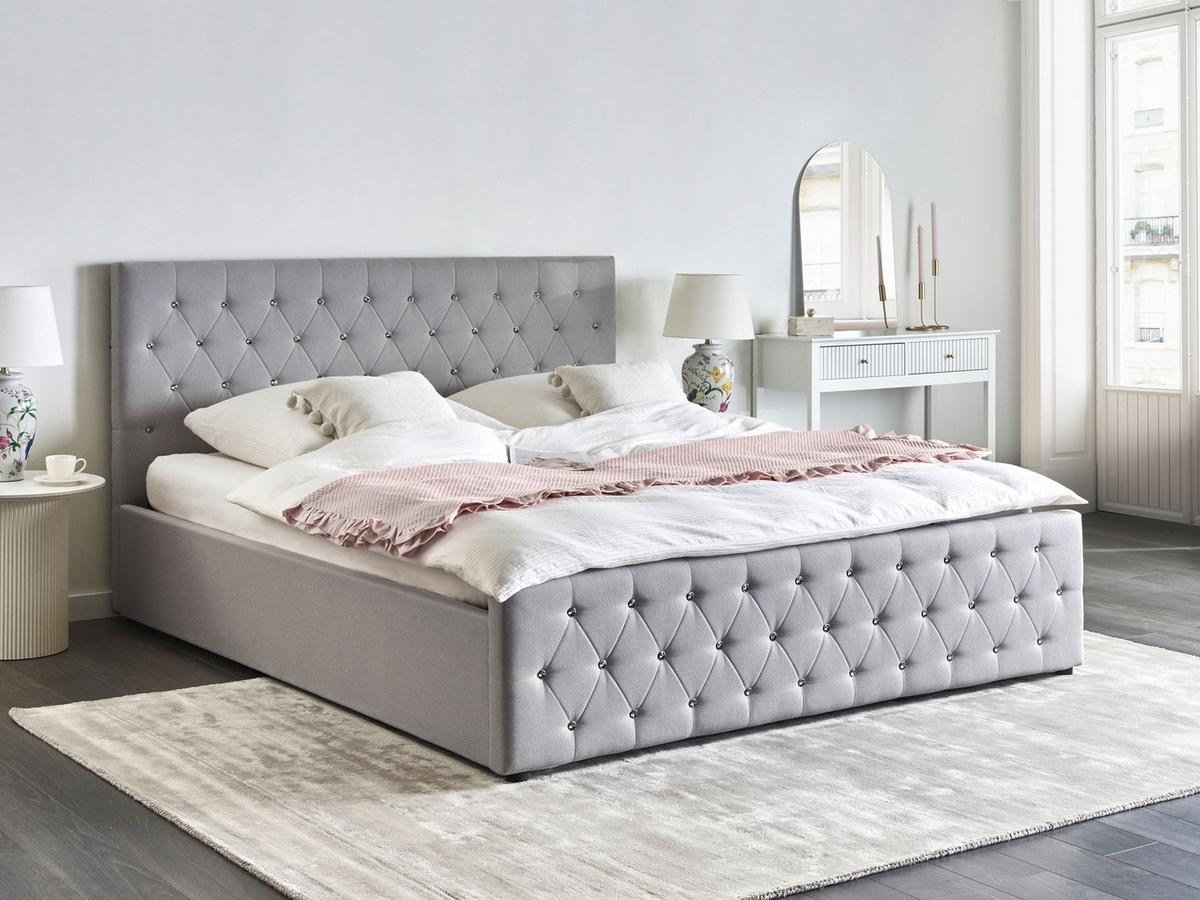 BETT mit Stauraum 180/200 cm Stoff Hellgrau Amiens - Hellgrau, Textil (180/200cm) - Beliani