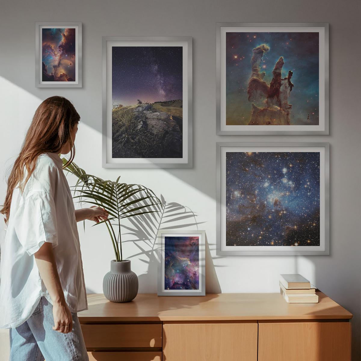 BILDER SET 5er Set - 50x50 cm & 20x30 cm & 40x60 cm Silberner Rahmen - Wasserfall in der Schlucht - Silberfarben, Kunststoff (40/60cm) - TULUP