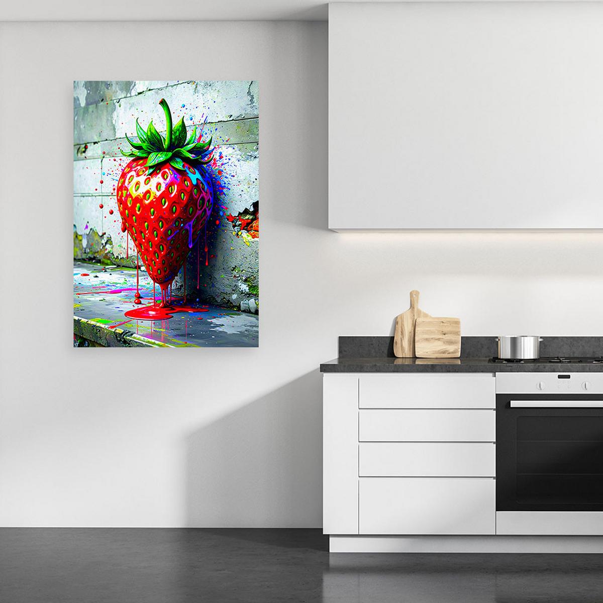 LEINWANDBILD 3D Erdbeer Abstrakt 60x90cm - Rot, Textil (60/90cm) - Feeby