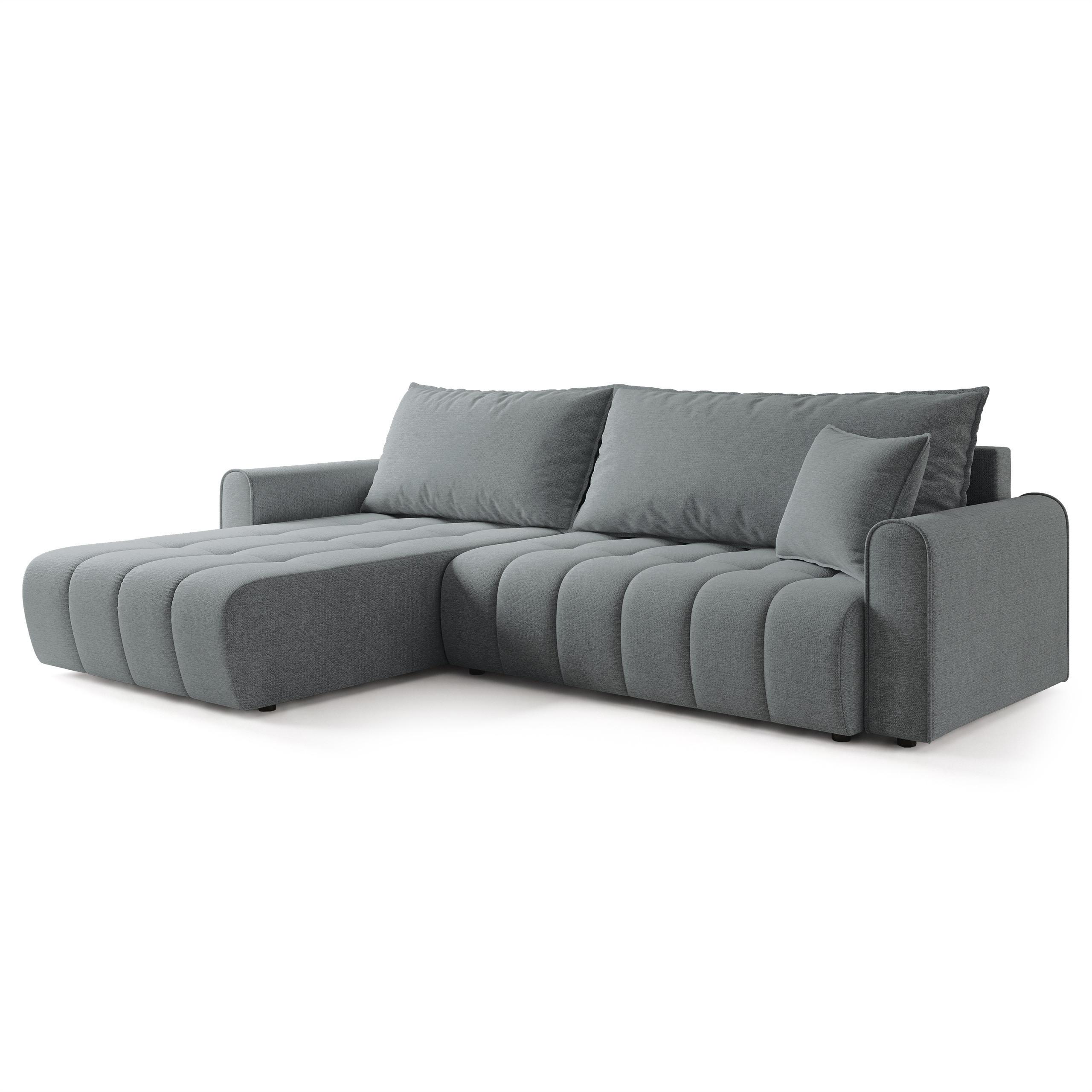 ECKSOFA FRIGA Grau Strukturstoff mit Schlaffunktion - Grau, Holz (283/185cm) - MASSENO