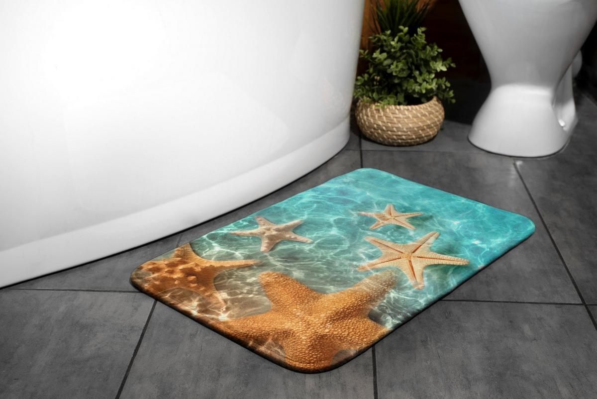 BADTEPPICH 90x60 cm Seestern - Orange, Textil (90/60cm) - TULUP