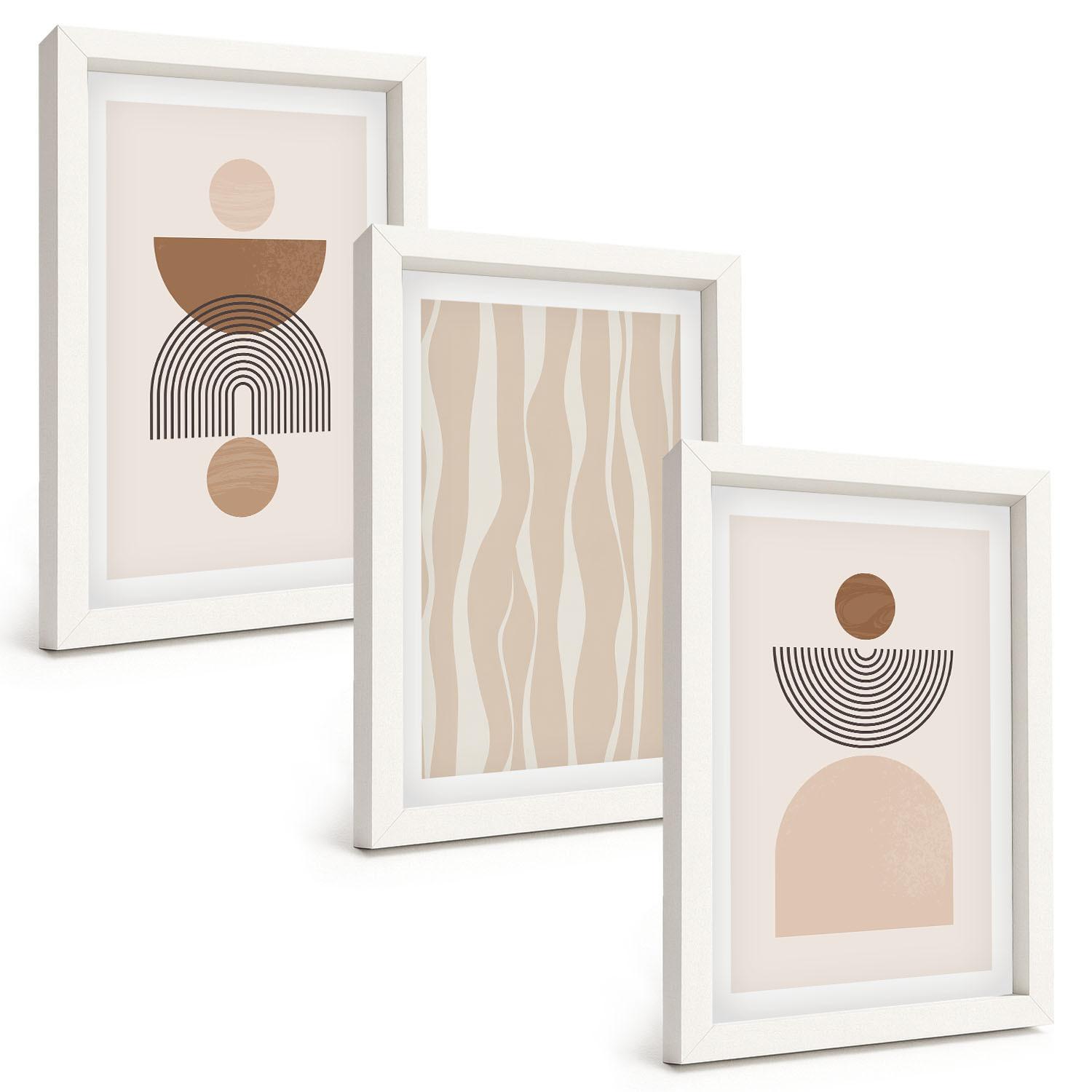 BILDER SET 3er Set - 20x30 cm Weißer Rahmen - Abstrakte Formen braun beige - Weiß, Kunststoff (20/30cm) - TULUP
