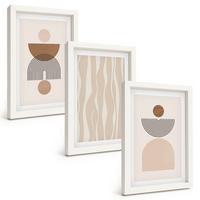 BILDER SET 3er Set - 20x30 cm Weißer Rahmen - Abstrakte Formen braun beige - Weiß, Kunststoff (20/30cm) - TULUP