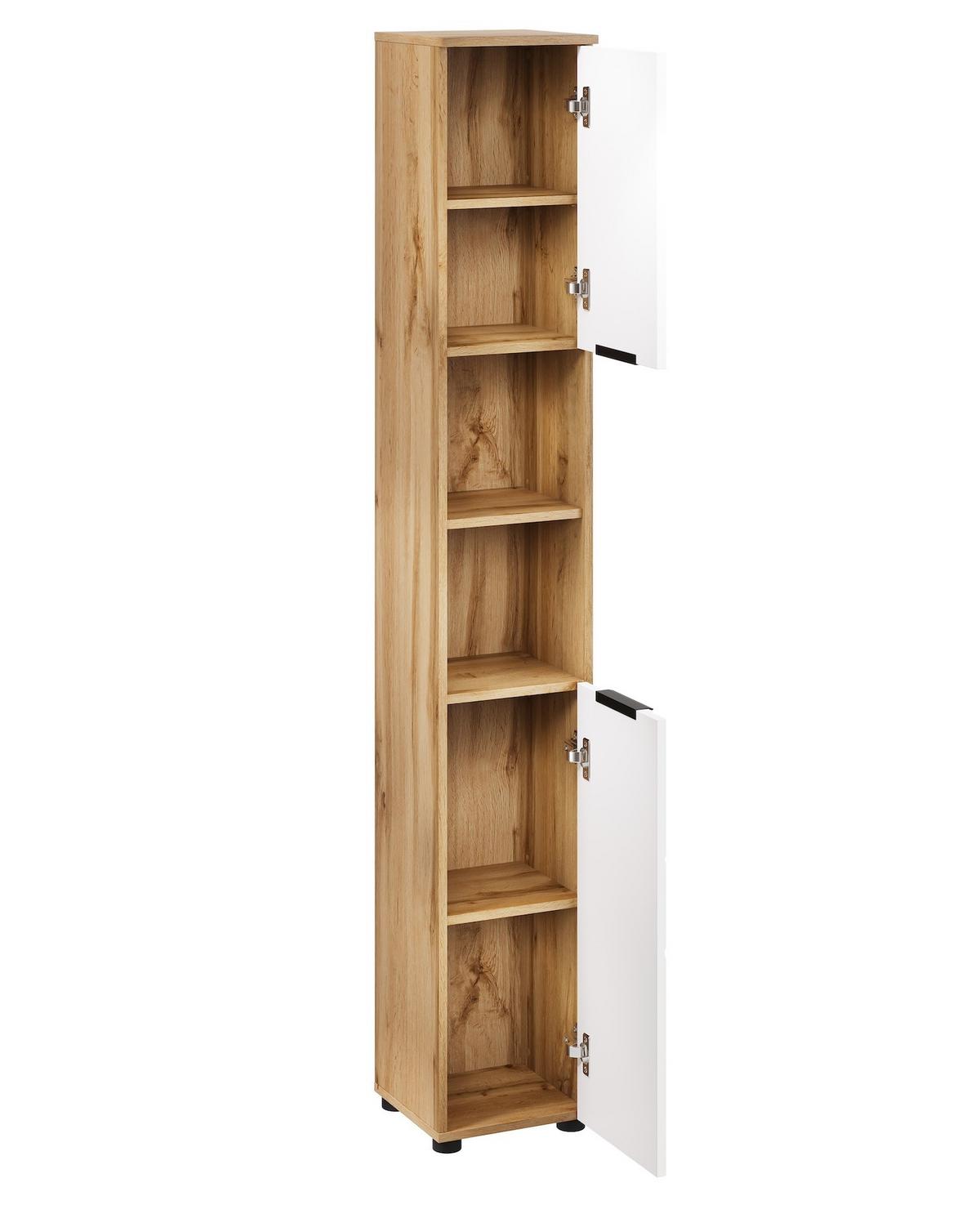 BADEZIMMERSCHRANK Manello 2 Türen Eiche mit Matt Weiß - 30 x 30 x 192 cm - Eichefarben/Weiß, Holz (30/192/30cm) - Badplaats