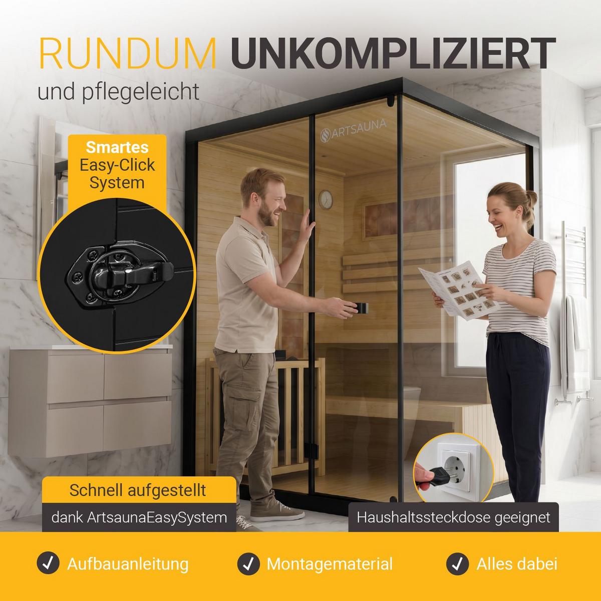 SAUNA Vantaa 150 x 140 cm mit 4,5 kW Saunaofen - Schwarz, Holz (140/200/150cm) - Artsauna